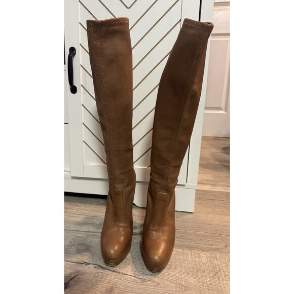 CASADEI Brown Stretch Leather High Heels Platform Stiletto Boots Made in Italy 7 - Picture 2 of 9